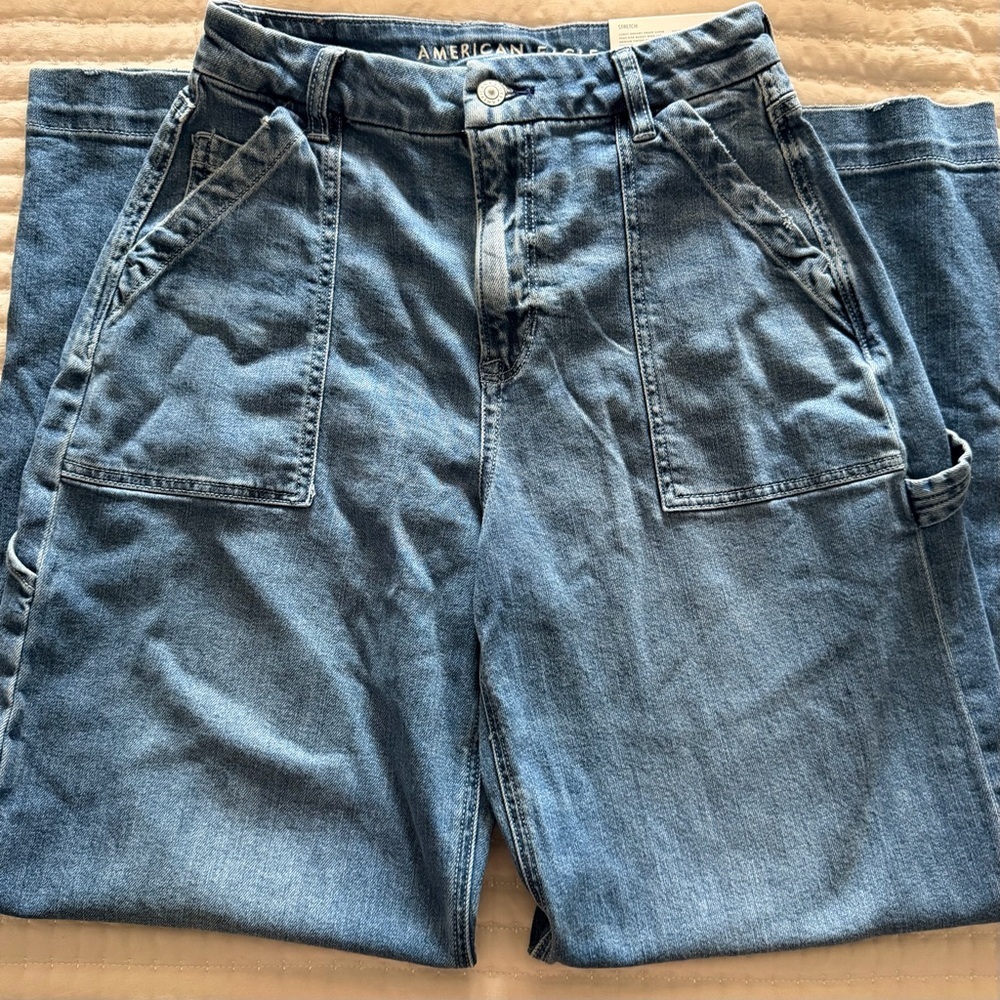 NWT, American Eagle Women’s Curvy Super High Rise Baggy Wide Leg Denim Jeans, 4S - Picture 8 of 11